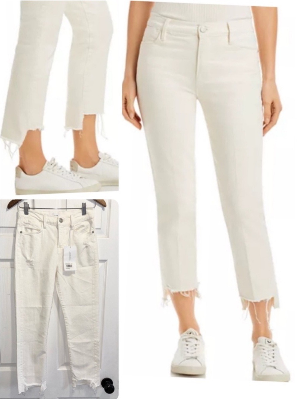 NWT Frame Le High Straight Jeans Ankle Distressed High Waist Au Natural Cream 26